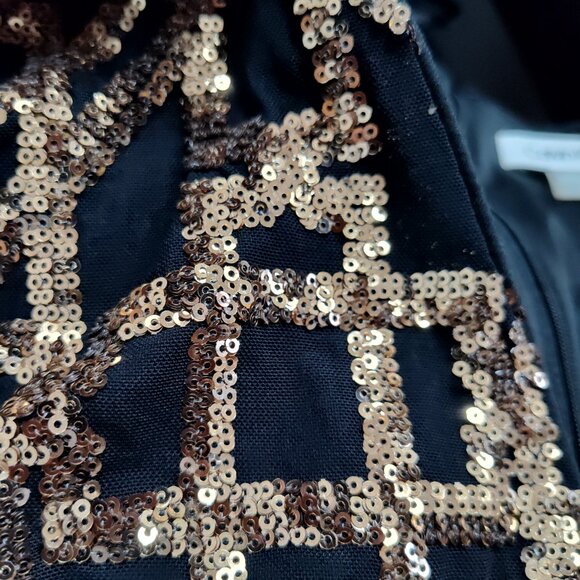 Calvin Klein Black Gold Sequins V-Neck Party Dress Women Size 14 Long Sleeve - Picture 16 of 16